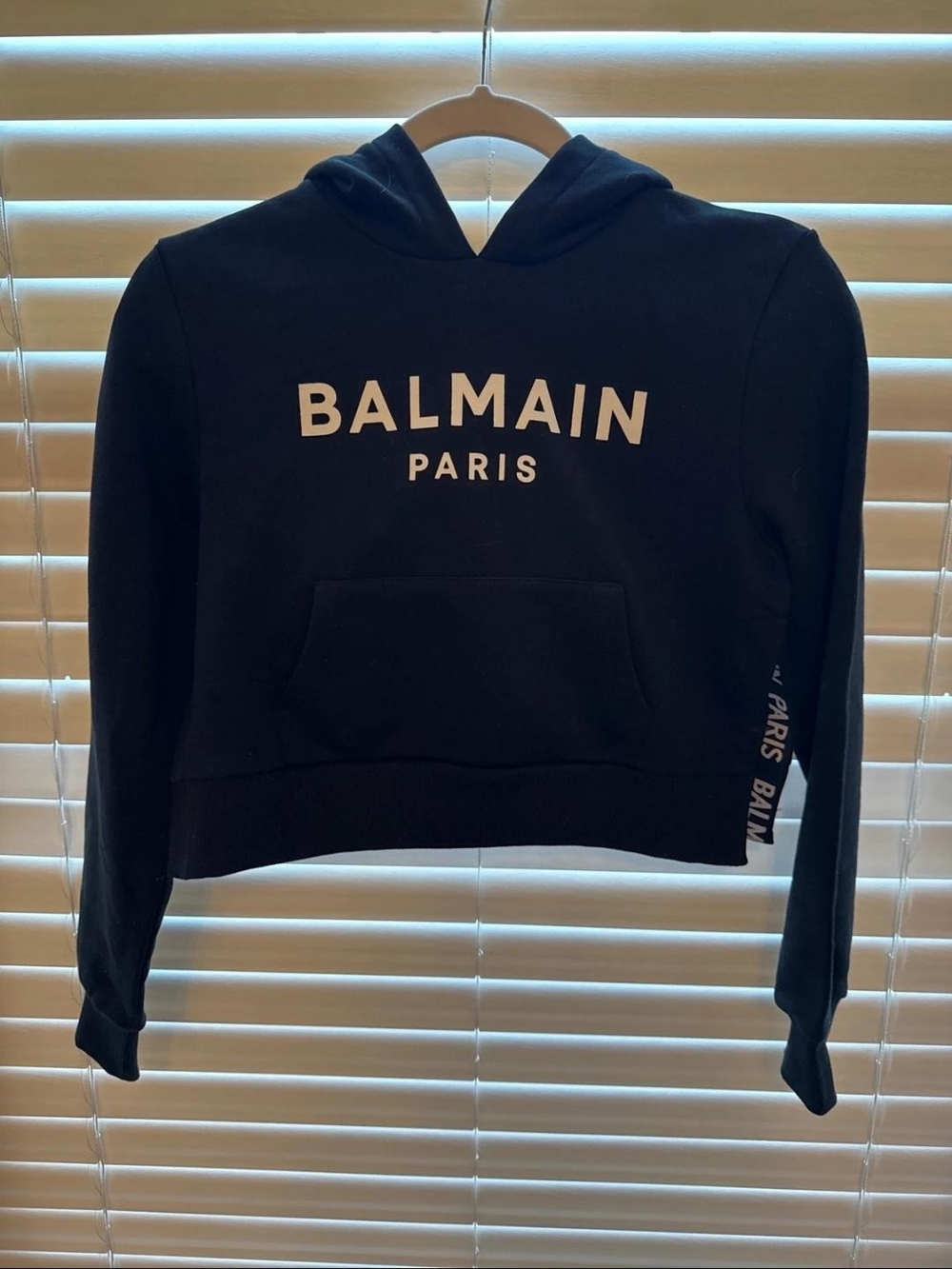 Balmain Black Cropped Logo Hoodie Sweater